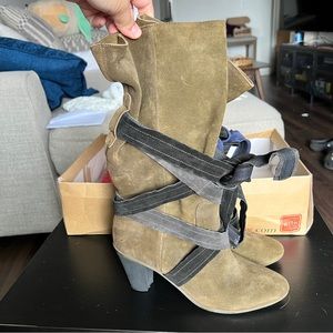 Camper Helena Cinta Camo Suede Strappy Boots Size EU 40